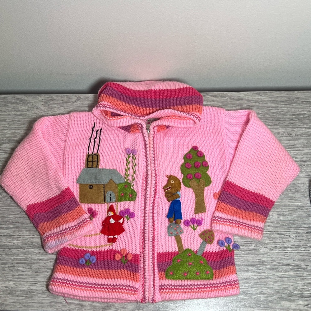 Lucy Iburg Hand Knit Little Red Riding Hood Sweater Girls 4